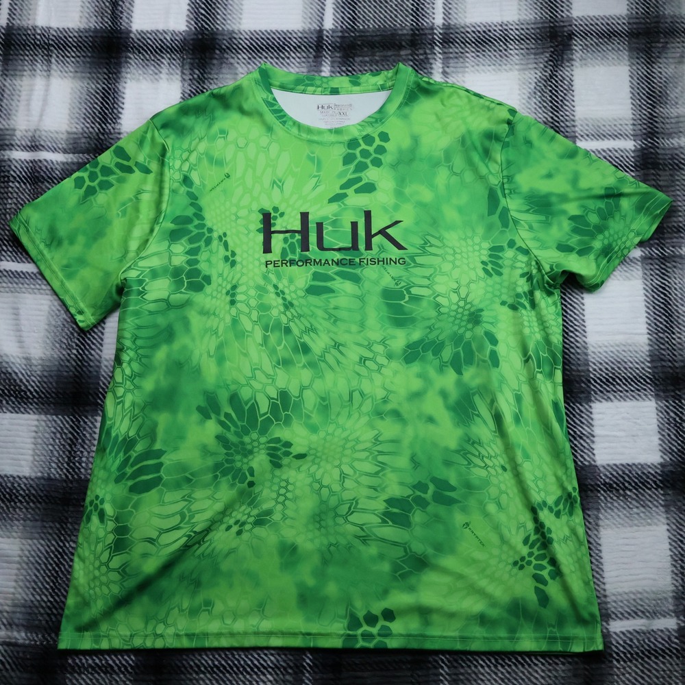 Huk Performance Fishing Shirt Green Kryptek Camo Short Sleeve Mens XXL